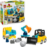 LEGO DUPLO Town Veicoli da costruzione - Set 3 in 1, Giochi di costruzione Gioco Didattico Montessori 2+, Camion, Escavatore e Gru Giocattolo, Idea Regalo, Set da costruzione, 2 anno/i, Plastica, 22 pz, 680 g