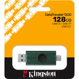 Kingston DataTraveler 128GB USB-A + USB-C 3.2 Gen 1 DuoG2, Chiavetta USB verde/Nero, 128 GB, USB Type-A / USB Type-C, 3.2 Gen 1 (3.1 Gen 1), Cuffia, 10 g, Nero, Verde