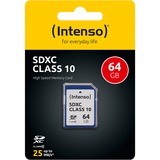 Intenso 3411490 memoria flash 64 GB SDXC Classe 10, Scheda di memoria 64 GB, SDXC, Classe 10, 25 MB/s, Resistente agli urti, A prova di temperatura, A prova di raggi X, Nero