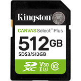 Kingston 512GB SDXC Canvas Select Plus Gen3 150MB/s C10 UHS-I U3 V30, Scheda di memoria 512 GB, SD, Classe 10, UHS-I, 150 MB/s, Class 3 (U3)