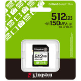 Kingston 512GB SDXC Canvas Select Plus Gen3 150MB/s C10 UHS-I U3 V30, Scheda di memoria 512 GB, SD, Classe 10, UHS-I, 150 MB/s, Class 3 (U3)