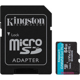Kingston Scheda microSDXC Canvas Go Plus Gen4 200MB/s A2 U3 V30 da 64 GB + adattatore, Scheda di memoria Nero, 64 GB, MicroSD, Classe 10, UHS-I, 200 MB/s, 100 MB/s