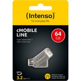 Intenso cMobile Line unità flash USB 64 GB USB Type-A / USB Type-C 3.2 Gen 1 (3.1 Gen 1) Argento, Chiavetta USB argento, 64 GB, USB Type-A / USB Type-C, 3.2 Gen 1 (3.1 Gen 1), 70 MB/s, Girevole, Argento