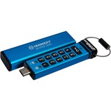 Kingston IronKey Keypad 200C USB-C da 256 GB, FIPS 140-3 livello 3 AES-256, Chiavetta USB FIPS 140-3 livello 3 AES-256, 256 GB, USB tipo-C, 3.2 Gen 1 (3.1 Gen 1), 280 MB/s, Sleeve, Blu