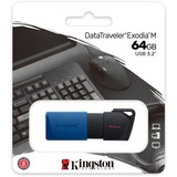 Kingston DataTraveler 64GB USB3.2 Gen 1 Exodia M (Nero + Blu), Chiavetta USB blu/Nero, 64 GB, USB tipo A, 3.2 Gen 1 (3.1 Gen 1), Lamina di scorrimento, 10 g, Nero, Blu