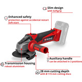EINHELL Smerigliatrice angolare a batteria Power X-Change TC-AG 18/115 Li-Solo, 18 Volt rosso/Nero