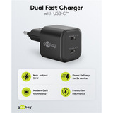 goobay Caricatore rapido duale USB-C Nano, PD, GaN, 35 watt, Caricabatterie Nero