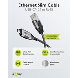 goobay Cavo adattatore Ethernet USB-C 3.2 Gen2 > RJ-45, Slim Nero/grigio