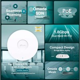 TP-Link EAP610 V2 punto accesso WLAN 1800 Mbit/s Bianco Supporto Power over Ethernet (PoE), Punto di accesso bianco, 2.4 GHz, 5 GHz, 1800 Mbit/s, HTTPS, SNMP, SNMPv2, SNMPv3, WPA, WPA2, WPA3, 10,100,1000 Mbit/s