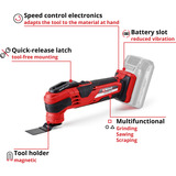 EINHELL VARRITO Nero, Rosso 20000 OPM, Strumento multi funzione rosso/Nero, Smerigliatura, Levigare, Nero, Rosso, 20000 OPM, 11000 OPM, 3,2°, Batteria