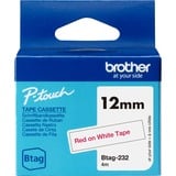 Brother BTAG-232 nastro per etichettatrice Rosso su bianco, Nastro di scrittura Rosso su bianco, Filippine, 5 anno/i, Brother, P-touch PT-N10, PT-N20, PT-N25BT, 1,2 cm