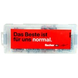 fischer Mini-FixTainer-DUOPOWER, scatola promozionale "Klopp Signature", Tassello grigio chiaro/Rosso