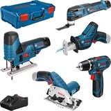 Bosch Set di utensili da 12 volt a 5 pezzi, GSR + GOP + GKS + GSA + GST, Set di strumenti blu