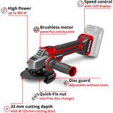 EINHELL Smerigliatrice angolare a batteria professionale TP-AG 18/125 CE Q Li - Solo, 18 Volt rosso/Nero