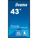 iiyama PROLITE LE4341S-B2 Pannello piatto per segnaletica digitale 108 cm (42.5") LCD 350 cd/m² Full HD Nero 18/7, Public Display nero lucido, Pannello piatto per segnaletica digitale, 108 cm (42.5"), LCD, 1920 x 1080 Pixel, 18/7