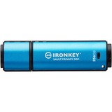 Kingston IronKey 256GB USB-C Vault Privacy 50C crittografia AES-256, FIPS 197, Chiavetta USB celeste/Nero, FIPS 197, 256 GB, USB tipo-C, 3.2 Gen 1 (3.1 Gen 1), 230 MB/s, Cuffia, Nero, Blu