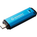 Kingston IronKey 256GB USB-C Vault Privacy 50C crittografia AES-256, FIPS 197, Chiavetta USB celeste/Nero, FIPS 197, 256 GB, USB tipo-C, 3.2 Gen 1 (3.1 Gen 1), 230 MB/s, Cuffia, Nero, Blu