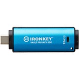 Kingston IronKey 256GB USB-C Vault Privacy 50C crittografia AES-256, FIPS 197, Chiavetta USB celeste/Nero, FIPS 197, 256 GB, USB tipo-C, 3.2 Gen 1 (3.1 Gen 1), 230 MB/s, Cuffia, Nero, Blu