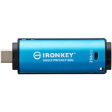 Kingston IronKey 256GB USB-C Vault Privacy 50C crittografia AES-256, FIPS 197, Chiavetta USB celeste/Nero, FIPS 197, 256 GB, USB tipo-C, 3.2 Gen 1 (3.1 Gen 1), 230 MB/s, Cuffia, Nero, Blu