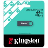 Kingston DataTraveler 64GB SE9 G3 - Nichel scuro, Chiavetta USB grigio scuro, 64 GB, USB tipo A, 3.2 Gen 1 (3.1 Gen 1), 220 MB/s, Senza coperchio, Nero
