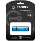 Kingston IronKey 512GB USB-C Vault Privacy 50C crittografia AES-256, FIPS 197, Chiavetta USB celeste/Nero, FIPS 197, 512 GB, USB tipo-C, 3.2 Gen 1 (3.1 Gen 1), 310 MB/s, Cuffia, Nero, Blu