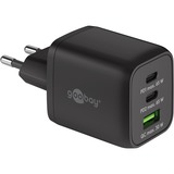 goobay Caricatore rapido USB-C Nano, PD, GaN, 65 Watt, cavo tessile USB-C, Caricabatterie Nero