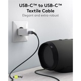 goobay Caricatore rapido USB-C Nano, PD, GaN, 65 Watt, cavo tessile USB-C, Caricabatterie Nero