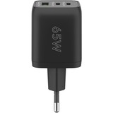 goobay Caricatore rapido USB-C Nano, PD, GaN, 65 Watt, cavo tessile USB-C, Caricabatterie Nero