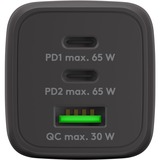 goobay Caricatore rapido USB-C Nano, PD, GaN, 65 Watt, cavo tessile USB-C, Caricabatterie Nero