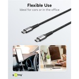 goobay Caricatore rapido USB-C Nano, PD, GaN, 65 Watt, cavo tessile USB-C, Caricabatterie Nero