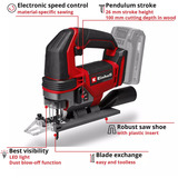 EINHELL Seghetto alternativo a batteria Power X-Change TE-JS 18/100 Li - Solo, 18Volt, Puzzle rosso/Nero