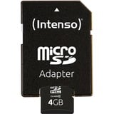 Intenso 4GB MicroSDHC Classe 10, Scheda di memoria 4 GB, MicroSDHC, Classe 10, 25 MB/s, Resistente agli urti, A prova di temperatura, Impermeabile, A prova di raggi X, Nero