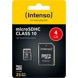 Intenso 4GB MicroSDHC Classe 10, Scheda di memoria 4 GB, MicroSDHC, Classe 10, 25 MB/s, Resistente agli urti, A prova di temperatura, Impermeabile, A prova di raggi X, Nero