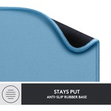 Logitech Mouse Pad Studio Series Blu, Grigio, Tappetino per mouse celeste, Blu, Grigio, Monocromatico, Nylon, Poliestere, Gomma, Barra appoggiaferro antiscivolo