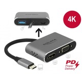 DeLOCK 64074 hub di interfaccia USB 3.2 Gen 1 (3.1 Gen 1) Type-C Grigio, Adattatore grigio, USB 3.2 Gen 1 (3.1 Gen 1) Type-C, HDMI, USB 3.2 Gen 1 (3.1 Gen 1) Type-A, USB 3.2 Gen 1 (3.1 Gen 1) Type-C, VGA, 3840 x 2160 Pixel, Grigio, Metallo, 87 W