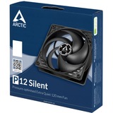 ARCTIC P12 Silent Case per computer Ventilatore 12 cm Nero, Ventola Nero, Ventilatore, 12 cm, 1050 Giri/min, 0,08 son, 40,95 m³/h, Nero