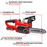 EINHELL GE-LC 18 Li Kit motosega cordless 4,3 m/s Nero, Rosso 18 V Ioni di Litio, Sega a catena rosso/Nero, 18 V, Ioni di Litio, 1 h, 3 Ah, 2,97 kg