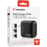 Verbatim Mini GaN Charger 100W Universale Nero AC Ricarica rapida Interno, Caricabatterie Nero, Interno, AC, Nero