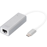 Digitus Gigabit Ethernet Adattatore USB Type-C™ bianco/Argento, Alluminio, Cina, RTL8153, 24 mm, 64 mm, 17 mm