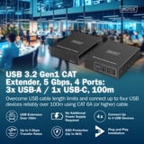 Digitus Set extender CAT USB 3.2 Gen1, 5Gbps, 100 metri, Estensione USB Nero