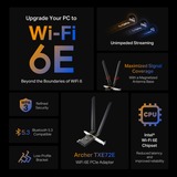 TP-Link Archer TXE72E Interno WLAN / Bluetooth 2402 Mbit/s, Adattatore Wi-Fi Interno, Cablato, PCI Express, WLAN / Bluetooth, 2402 Mbit/s, Nero