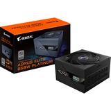 GIGABYTE AORUS ELITE P850W Alimentatore - PCIe 5.0, 80 PLUS Platinum, Design completamente modulare, Ventola da 120 mm, Compatibile con ATX 3.0, Spina EU, Alimentatore PC Nero, 80 PLUS Platinum, Design completamente modulare, Ventola da 120 mm, Compatibile con ATX 3.0, Spina EU, 850 W, 100 - 240 V, 50/60 Hz, 12 A, Attivo, 125 W