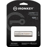 Kingston IronKey 128GB IKLP50 AES USB, w/256bit Encryption, Chiavetta USB alluminio, w/256bit Encryption, 128 GB, USB tipo A, 3.2 Gen 1 (3.1 Gen 1), 145 MB/s, Cuffia, Argento