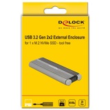 DeLOCK 42001 contenitore di unità di archiviazione Box esterno SSD Argento M.2, Disk enclosure Box esterno SSD, M.2, M.2, 20 Gbit/s, Collegamento del dispositivo USB, Argento