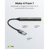goobay Hub USB sottile a 4 porte, USB-A a USB-A, USB 3.2 grigio chiaro
