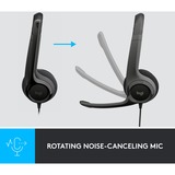 Logitech LGT-H390 Cuffie e auricolari, Headset Nero, Cablato, Ufficio, 20 - 20000 Hz, 197 g, Auricolare, Nero, Vendita al dettaglio