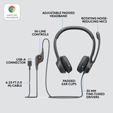 Logitech LGT-H390 Cuffie e auricolari, Headset Nero, Cablato, Ufficio, 20 - 20000 Hz, 197 g, Auricolare, Nero, Vendita al dettaglio