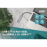 Digitus USB-C 4 porte 2x USB A + 2x USB-C, Hub USB argento