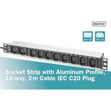 Digitus Multipresa 19" PDU con profilo in alluminio, 10 vie, 8x C13, 2x C19, Ciabatta Nero/alluminio