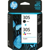 HP Confezione da 2 cartucce di inchiostro originale 305 in Tri-color/ nero Resa standard, Nero, Ciano, Magenta, Giallo, Inchiostro colorato, Inchiostro a base di pigmento, 2 pz, 120 pagine